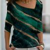 Clothing Azzlee Sweatshirt & Hoodies | Casual V Neck Stripe Long Sleeve Blouse Green