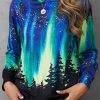 Clothing Azzlee Sweatshirt & Hoodies | Casual Long Sleeve Pullover Landscape Printed Hoodie Blue