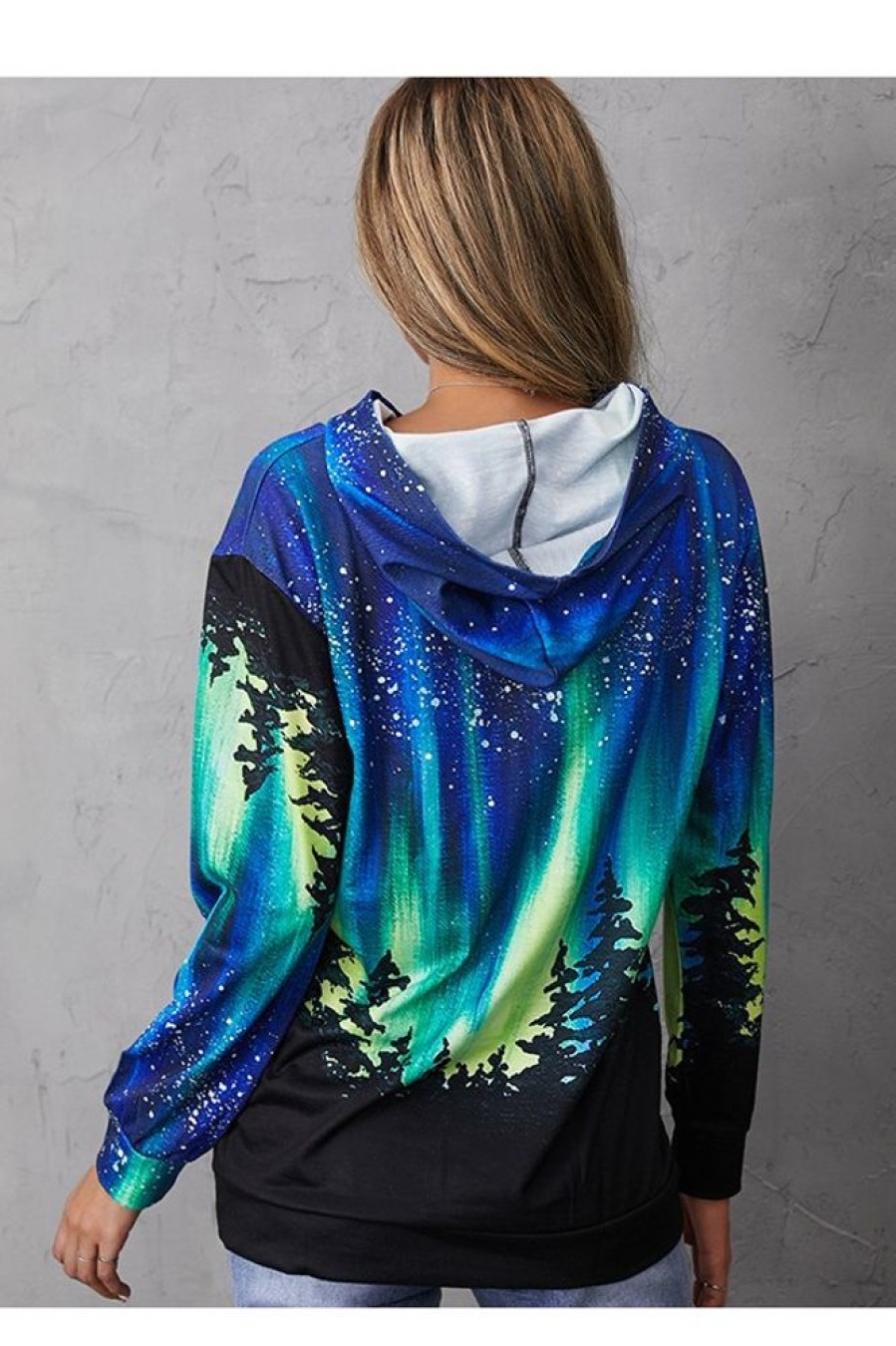 Clothing Azzlee Sweatshirt & Hoodies | Casual Long Sleeve Pullover Landscape Printed Hoodie Blue