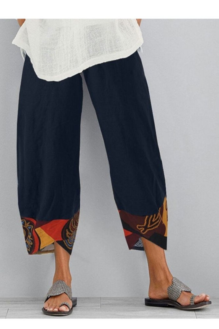 Clothing Azzlee Pants | Geometric Casual Pants With Pockets Navy