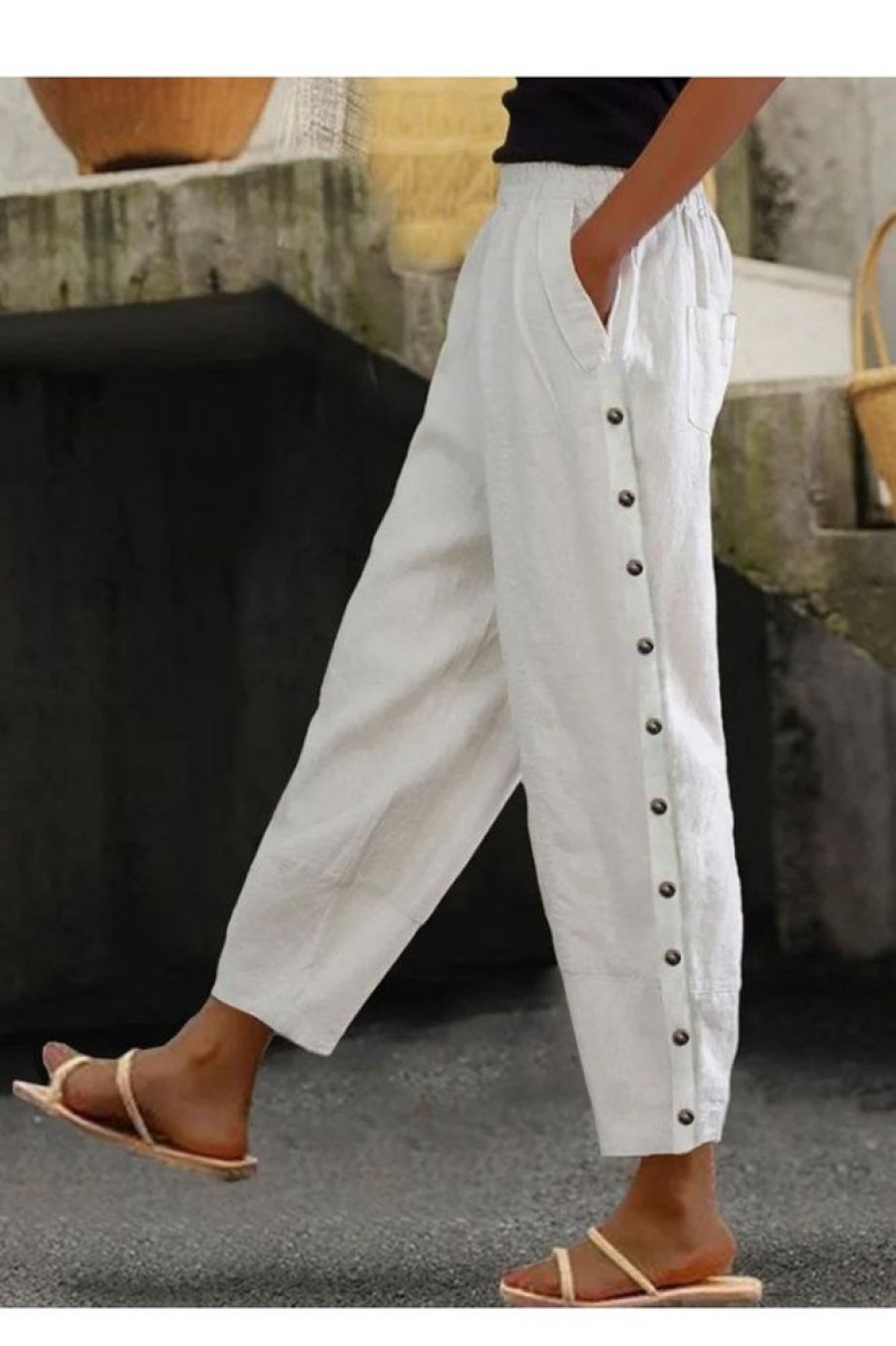 Clothing Azzlee Pants | Casual Solid Pants With Pockets White