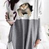 Clothing Azzlee Sweatshirt & Hoodies | Casual Graphic Tops Round Neck Long Sleeve Cat Printed With Pockets Sweatshirts Gray