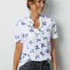 Clothing Azzlee Blouse & Shirts | Floral Buttons Collared Short Sleeve Blouse White