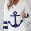 Clothing Azzlee Sweater & Cardigans | Comfy Print Long Sleeve V-Neck Sweater White