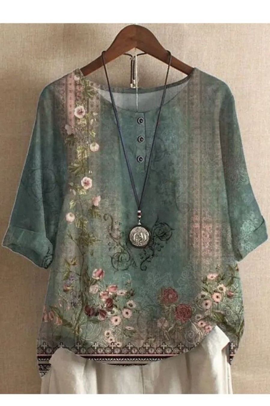 Clothing Azzlee Sweatshirt & Hoodies | Casual Round Neck Floral Printed Long Sleeve Blouse Green