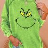 Clothing Azzlee Sweatshirt & Hoodies | Casual Graphic Tops Round Neck Long Sleeve Grinch Printed Sweatshirts Green