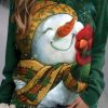 Clothing Azzlee Sweatshirt & Hoodies | Christmas Snowman Print Round Neck Long Sleeve Sweatshirt Green