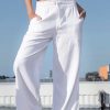 Clothing Azzlee Pants | Solid Casual Pocket Elastic Waist Loosen Pants White