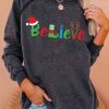 Clothing Azzlee Sweatshirt & Hoodies | Casual Graphic Tops Round Neck Long Sleeve Believe Christmas Printed Sweatshirts Dark Grey