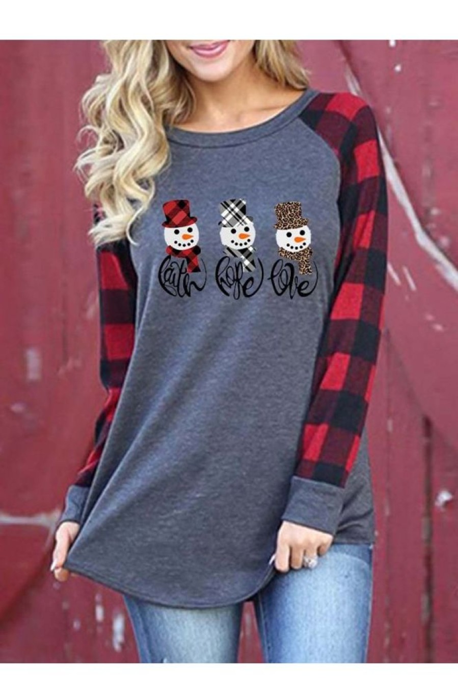 Clothing Azzlee Sweatshirt & Hoodies | Casual Graphic Tops Crew Neck Long Sleeve Snowman Printed Sweatshirts For Christmas