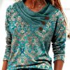 Clothing Azzlee Sweatshirt & Hoodies | Casual Graphic Tops V Neck Floral Printed Long Sleeve Blouse Green