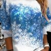 Clothing Azzlee Sweatshirt & Hoodies | Christmas Snowflake Print Crew Neck Long Sleeve Sweatshirt Blue