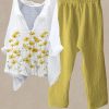 Clothing Azzlee | Casual V Neck Floral Printed Daily Two Piece Suit Yellow