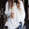 Clothing Azzlee Sweater & Cardigans | Casual Solid Color Round Neck Side Slit Long Sleeve Sweater White