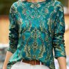 Clothing Azzlee Sweatshirt & Hoodies | Casual Round Neck Printed Long Sleeve Blouse Green