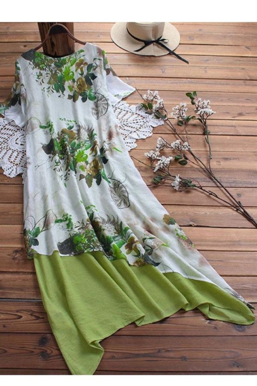 Clothing Azzlee Maxi Dresses | Casual Short Sleeve Round Neck Floral Printed Vintage Maxi Dress