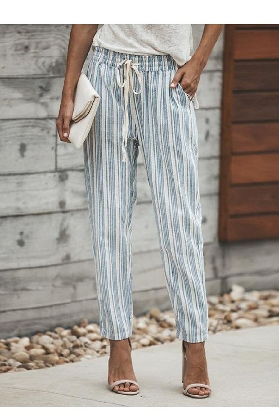 Clothing Azzlee Pants | Casual Stripe Printed Pants Blue