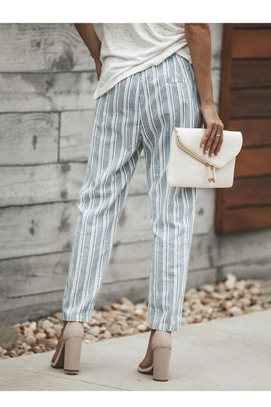 Clothing Azzlee Pants | Casual Stripe Printed Pants Blue