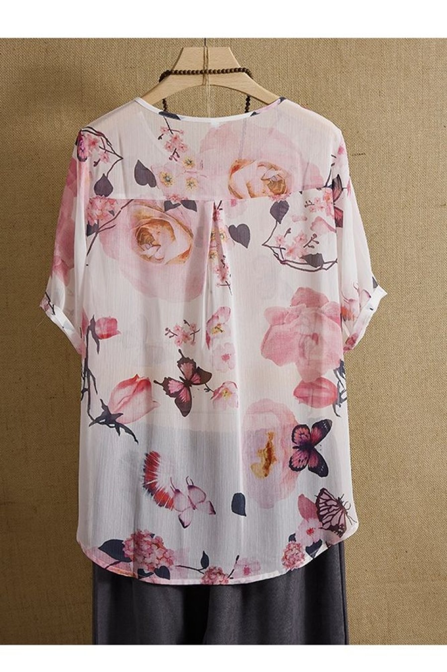 Clothing Azzlee Blouse & Shirts | V-Neck Floral Printed Summer Short Sleeve Blouse White