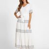 Clothing Azzlee Maxi Dresses | Half Sleeve V-Neck Modest Maxi Dress With Sashes White