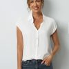 Clothing Azzlee Blouse & Shirts | Solid Buttons Collared Short Sleeve Blouse White