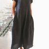 Clothing Azzlee Maxi Dresses | Solid Short Sleeve Round Neck Casual Maxi Dress With Pockets Gray