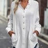 Clothing Azzlee Blouse & Shirts | Casual Solid Blouse With Pockets White