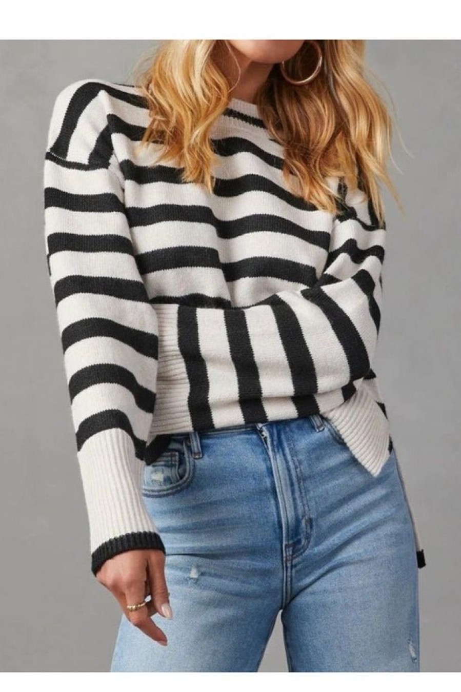 Clothing Azzlee Sweater & Cardigans | Trendy Striped Long Sleeve Sweater Multicolor