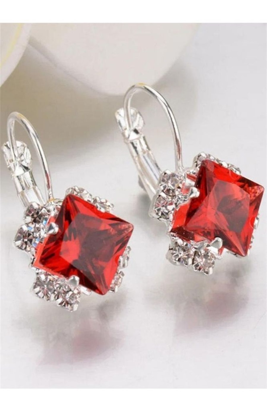 Clothing Azzlee | Fashion Rhinestone Gem Alloy Earrings Red