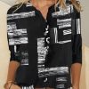 Clothing Azzlee Blouse & Shirts | Casual Collared Geometric Printed Shirts & Tops Black