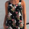 Clothing Azzlee Tanks | Floral Printed Wide Strap Tank Top Black