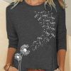 Clothing Azzlee Sweatshirt & Hoodies | Casual Graphic Tops Round Neck Long Sleeve Dandelion Printed Sweatshirts Deep Gray