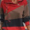 Clothing Azzlee Sweatshirt & Hoodies | Casual Graphic Tops Lapel Long Sleeve Patchwork Printed Sweatshirts Red