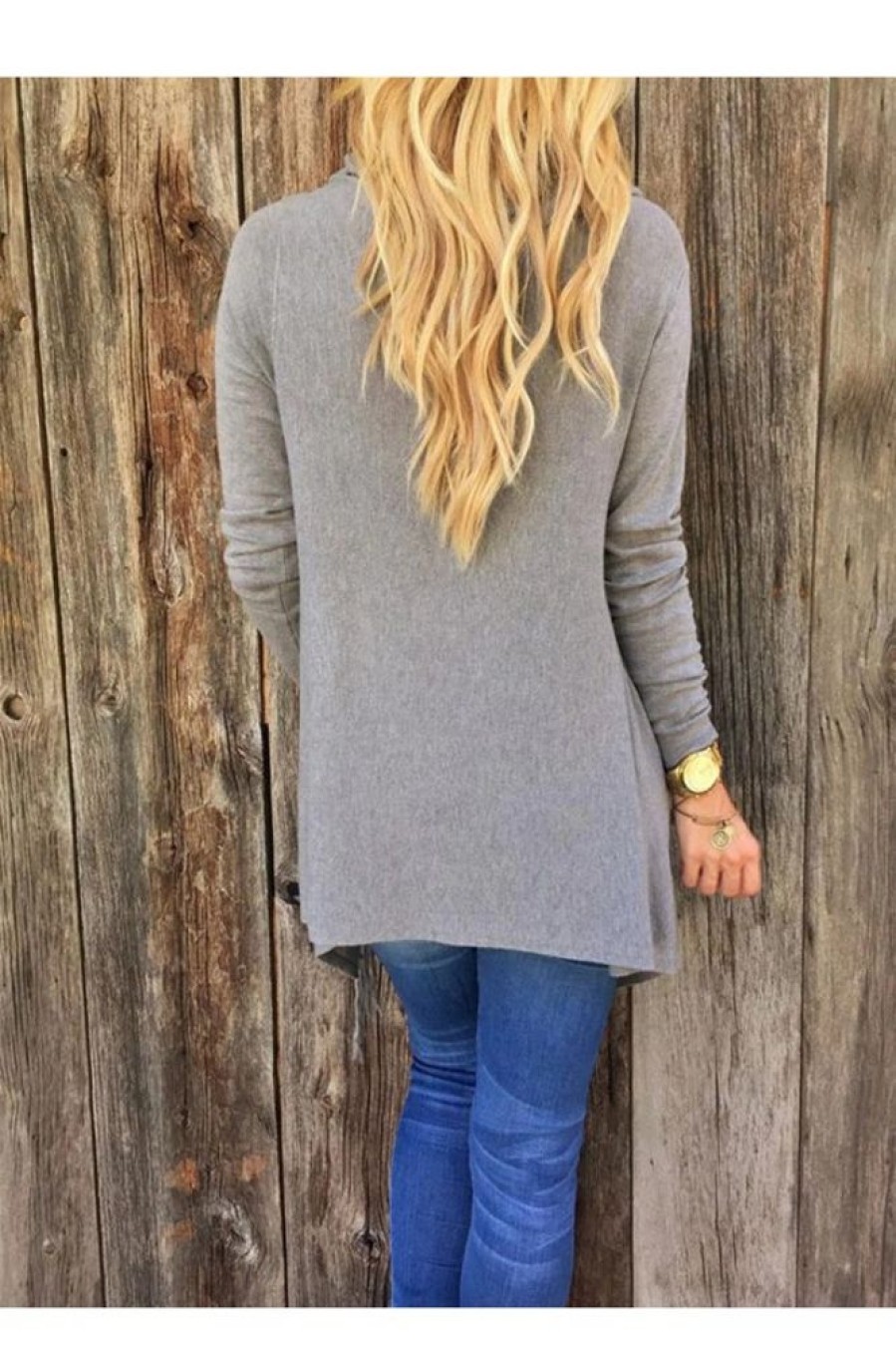 Clothing Azzlee Sweater & Cardigans | Casual Round Neck Solid Long Sleeve Sweaters Gray