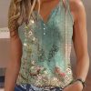 Clothing Azzlee Tanks | Casual V Neck Floral Printed Sleeveless Tank Multicolor