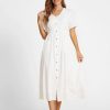 Clothing Azzlee Maxi Dresses | Solid Buttons V-Neck Short Sleeve Maxi Dress White