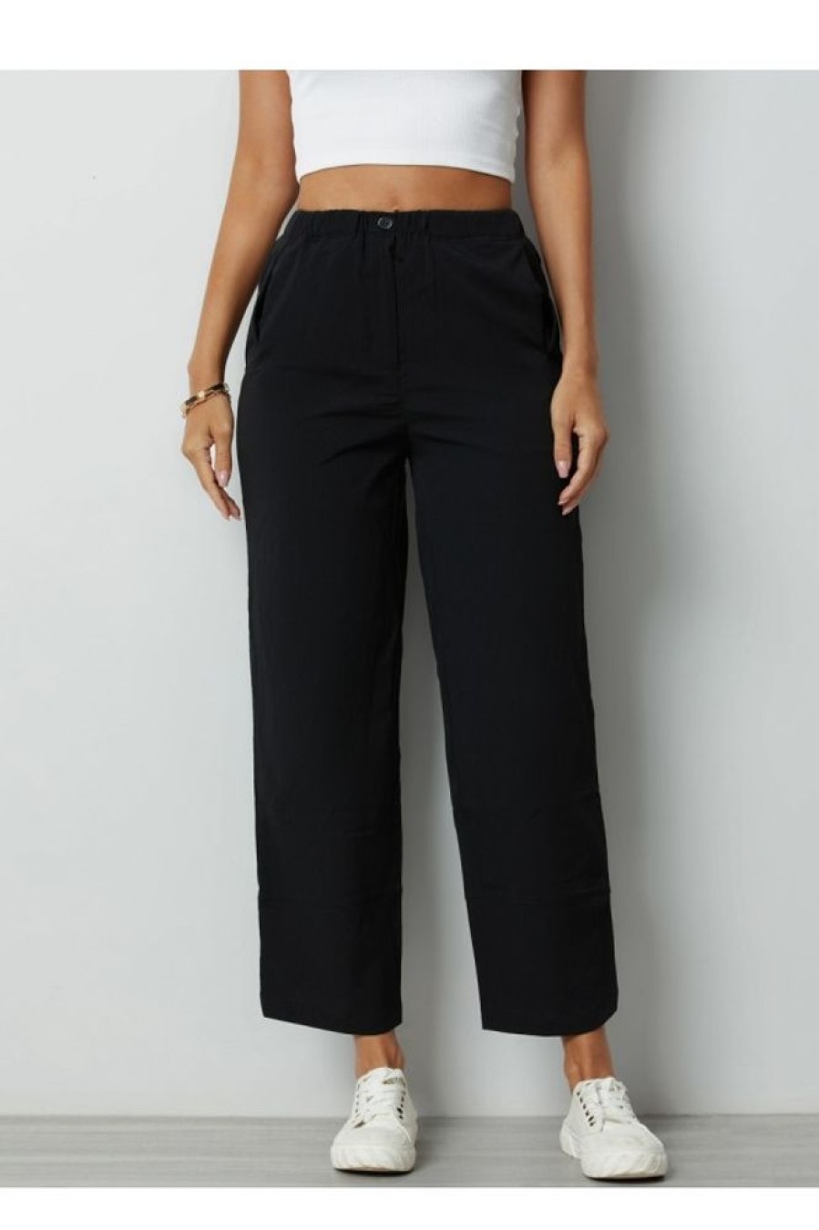 Clothing Azzlee Pants | Solid Buttons With Pockets Casual Pants Charcoal