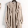 Clothing Azzlee Coats | Solid Casual Hooded Long Sleeve Coats Apricot