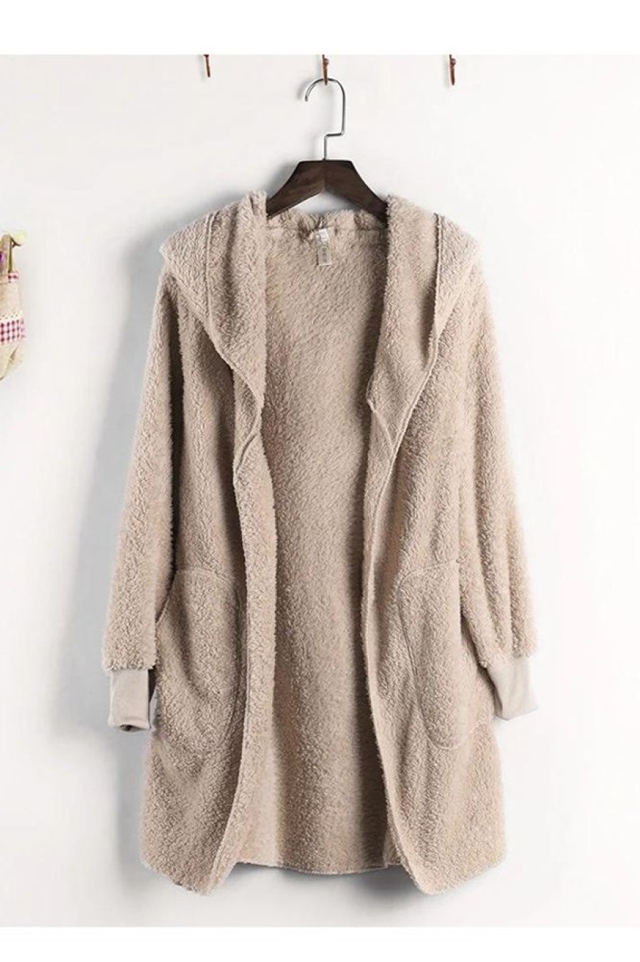 Clothing Azzlee Coats | Solid Casual Hooded Long Sleeve Coats Apricot