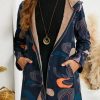 Clothing Azzlee Coats | Casual Graphic Tops Lapel Long Sleeve Coat Navy Blue