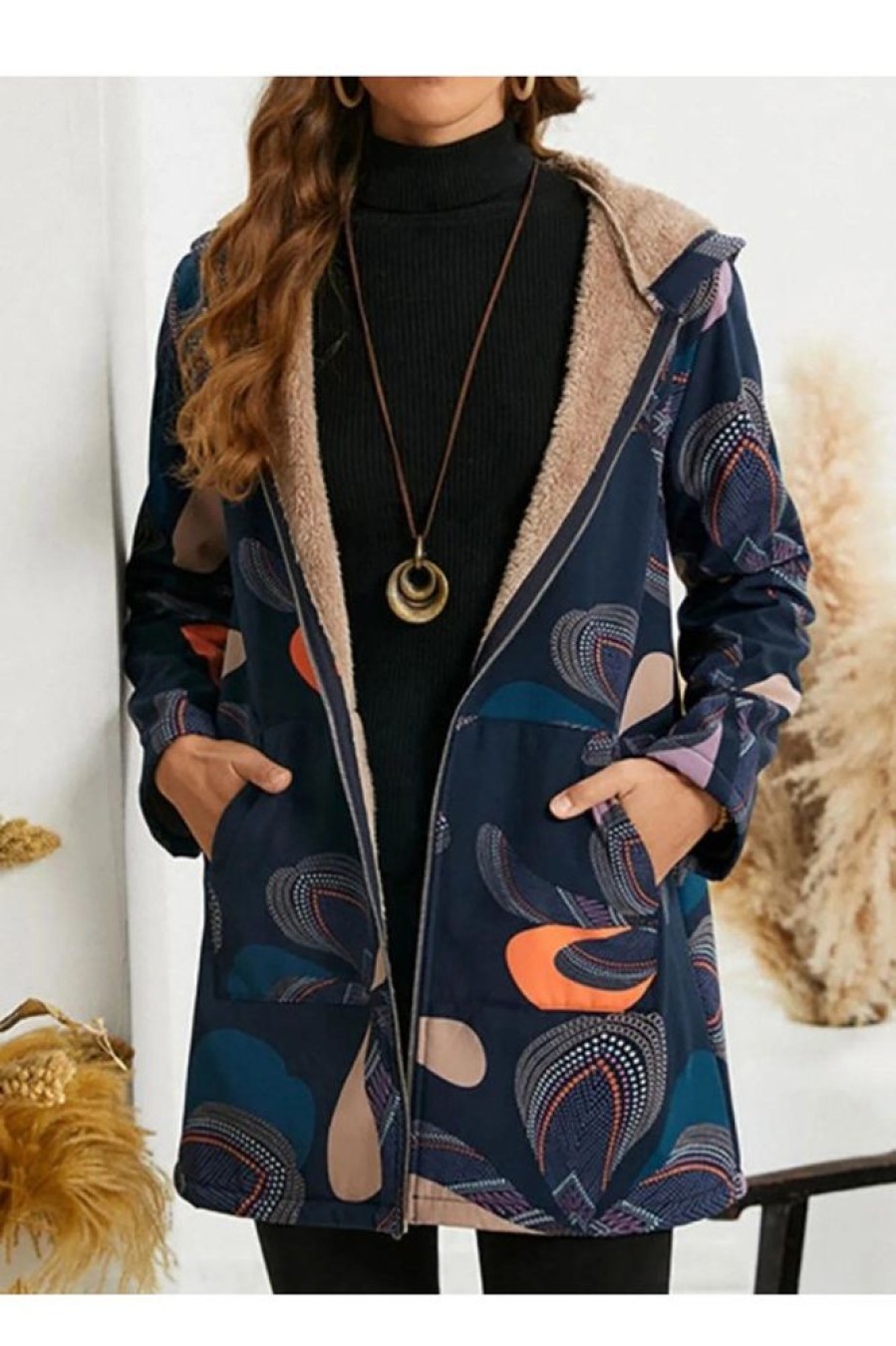 Clothing Azzlee Coats | Casual Graphic Tops Lapel Long Sleeve Coat Navy Blue