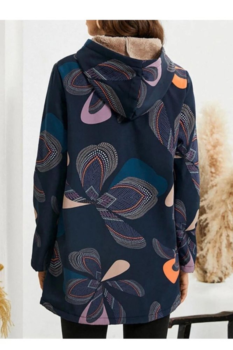 Clothing Azzlee Coats | Casual Graphic Tops Lapel Long Sleeve Coat Navy Blue