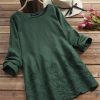 Clothing Azzlee Sweatshirt & Hoodies | O-Neck Solid Embroidery Casual Vintage Long Sleeve Blouse Dark Green