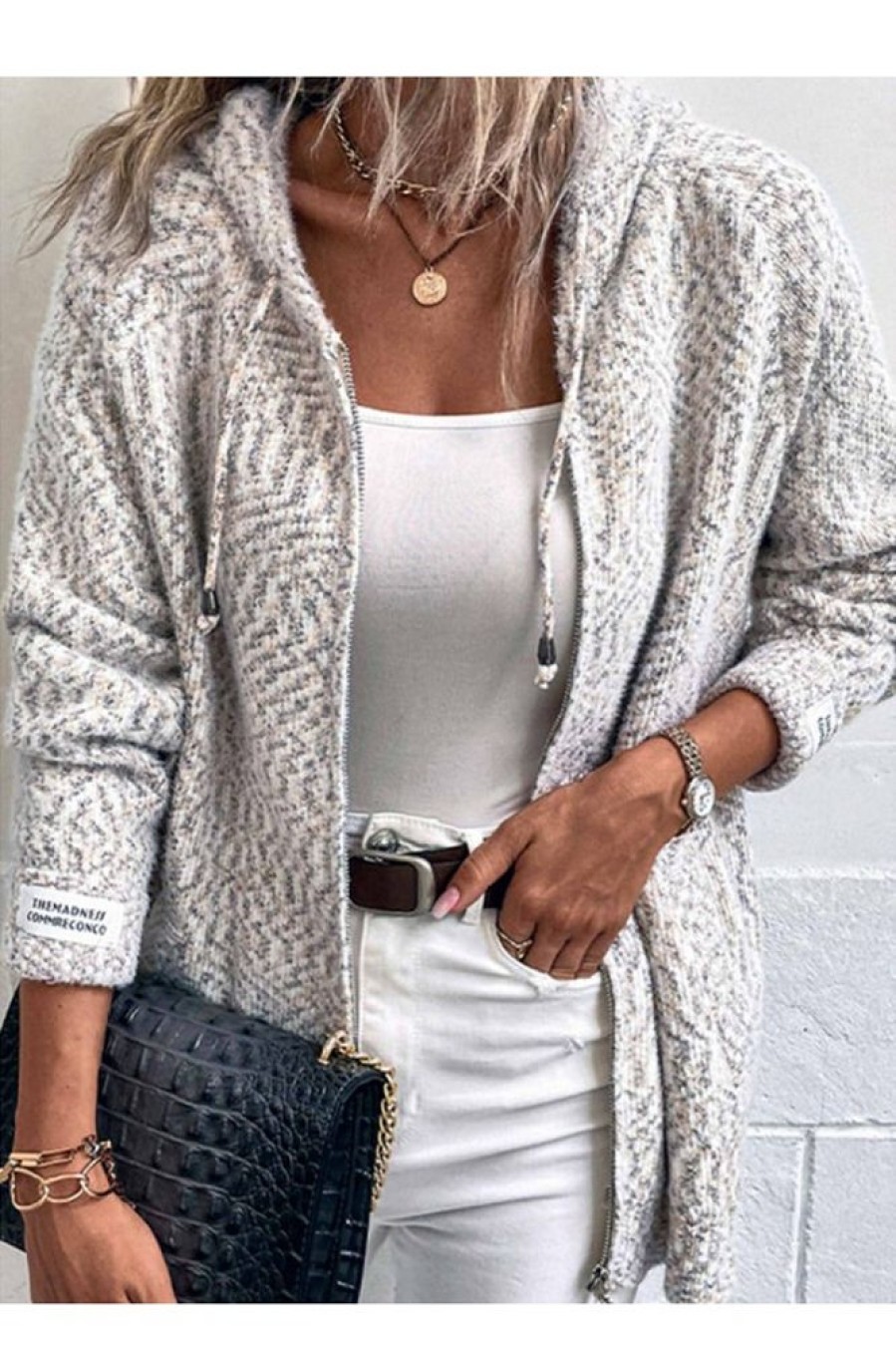 Clothing Azzlee Sweater & Cardigans | Casual Long Sleeve Knitted Hoodie Cardigan Khaki