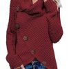 Clothing Azzlee Sweatshirt & Hoodies | Casual Solid Long Sleeve Sweater With Buttons Wine Red