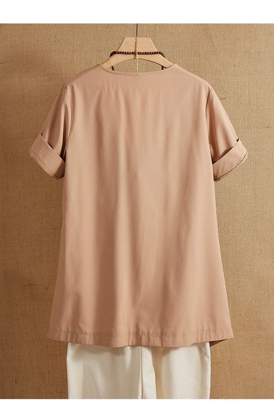 Clothing Azzlee Blouse & Shirts | V-Neck Solid With Pockets Casual Short Sleeve Blouse