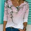 Clothing Azzlee Blouse & Shirts | V-Neck Long Sleeve Floral Printed Blouse&Shirts Pink