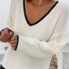 Clothing Azzlee Sweater & Cardigans | Youthful Trimmed Long Sleeve Sweater White