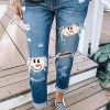 Clothing Azzlee Jeans & Denim | Casual Snowman Face Jeans With Pockets Blue