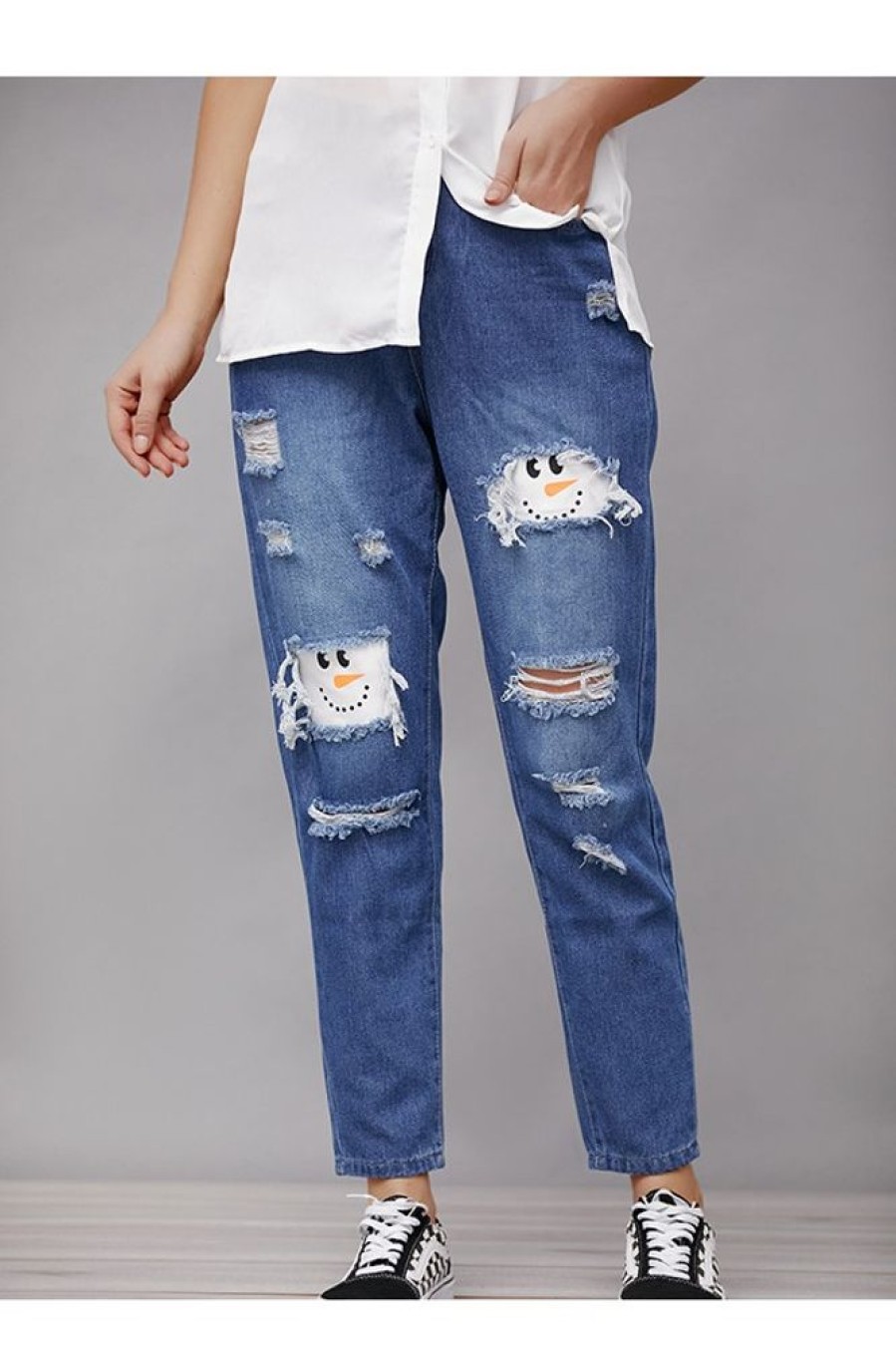 Clothing Azzlee Jeans & Denim | Casual Snowman Face Jeans With Pockets Blue